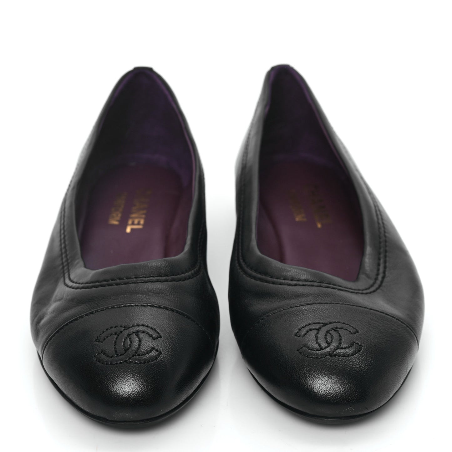 Lambskin Cap Toe CC Uniform Ballerina Flats 36.5 Black