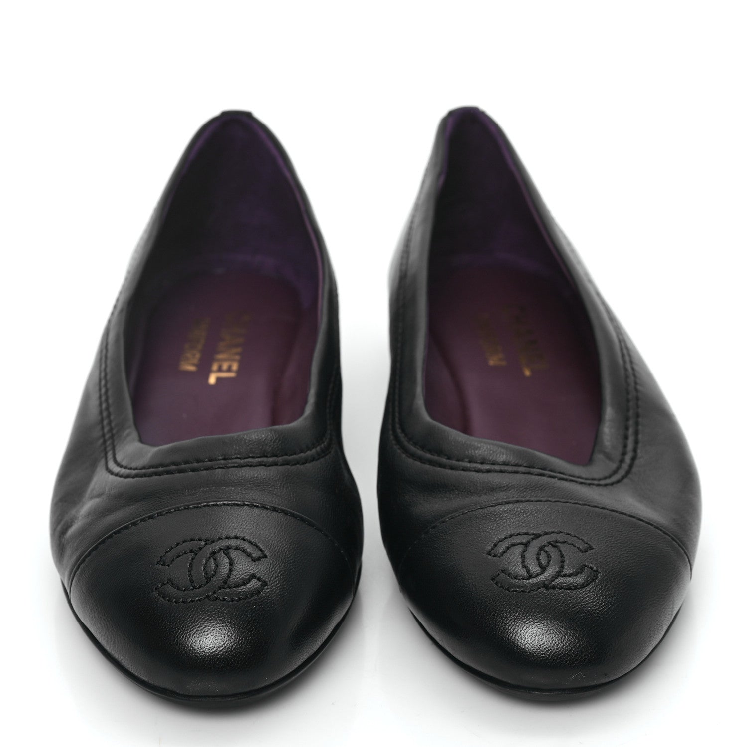 Chanel Lambskin Cap Toe CC Uniform Ballerina Flats 36.5 Black 2 of 8