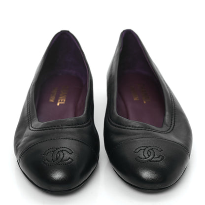 Chanel Lambskin Cap Toe CC Uniform Ballerina Flats 36.5 Black 2 of 8