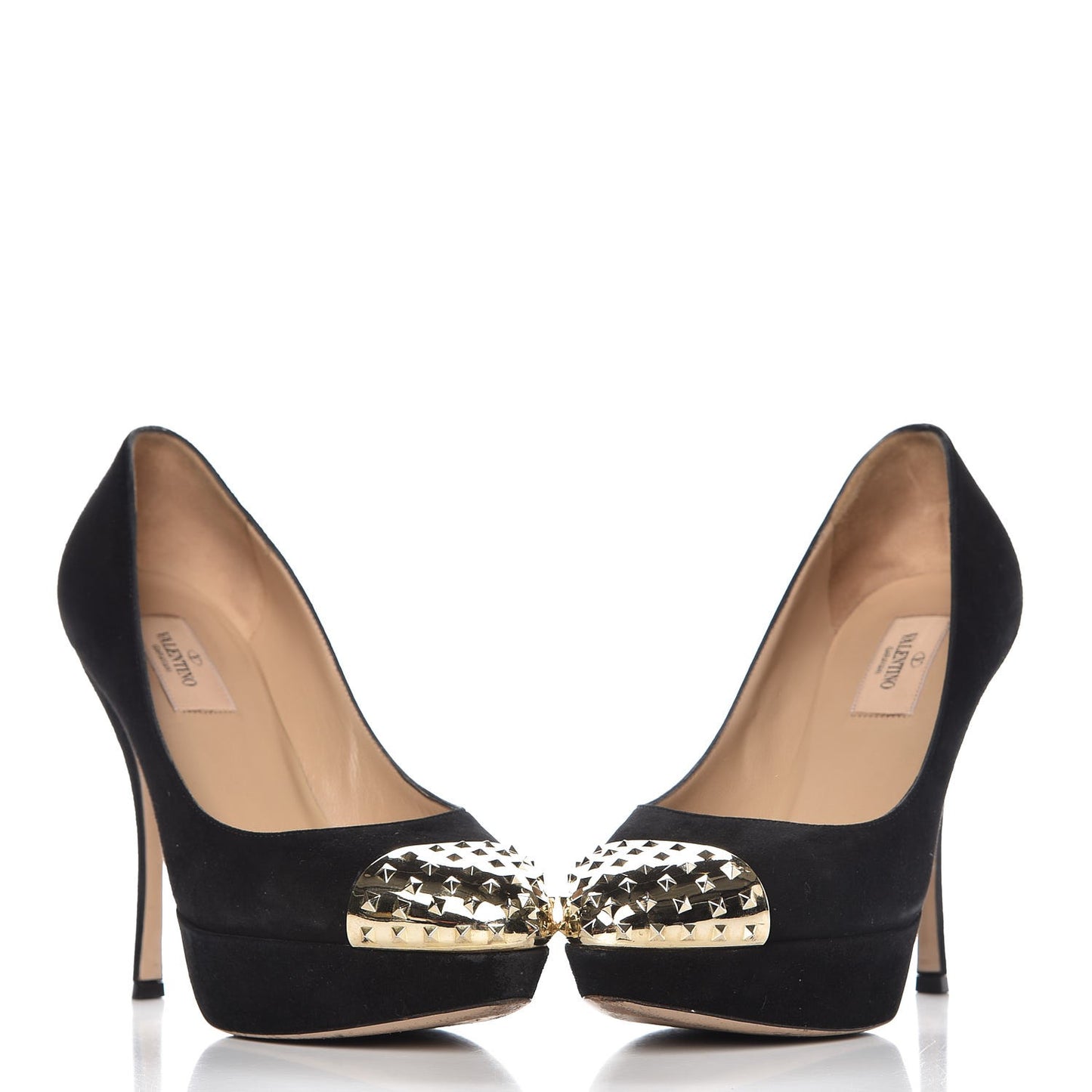 Suede Rockstud Cap Toe Platform Pumps 38 Black Gold