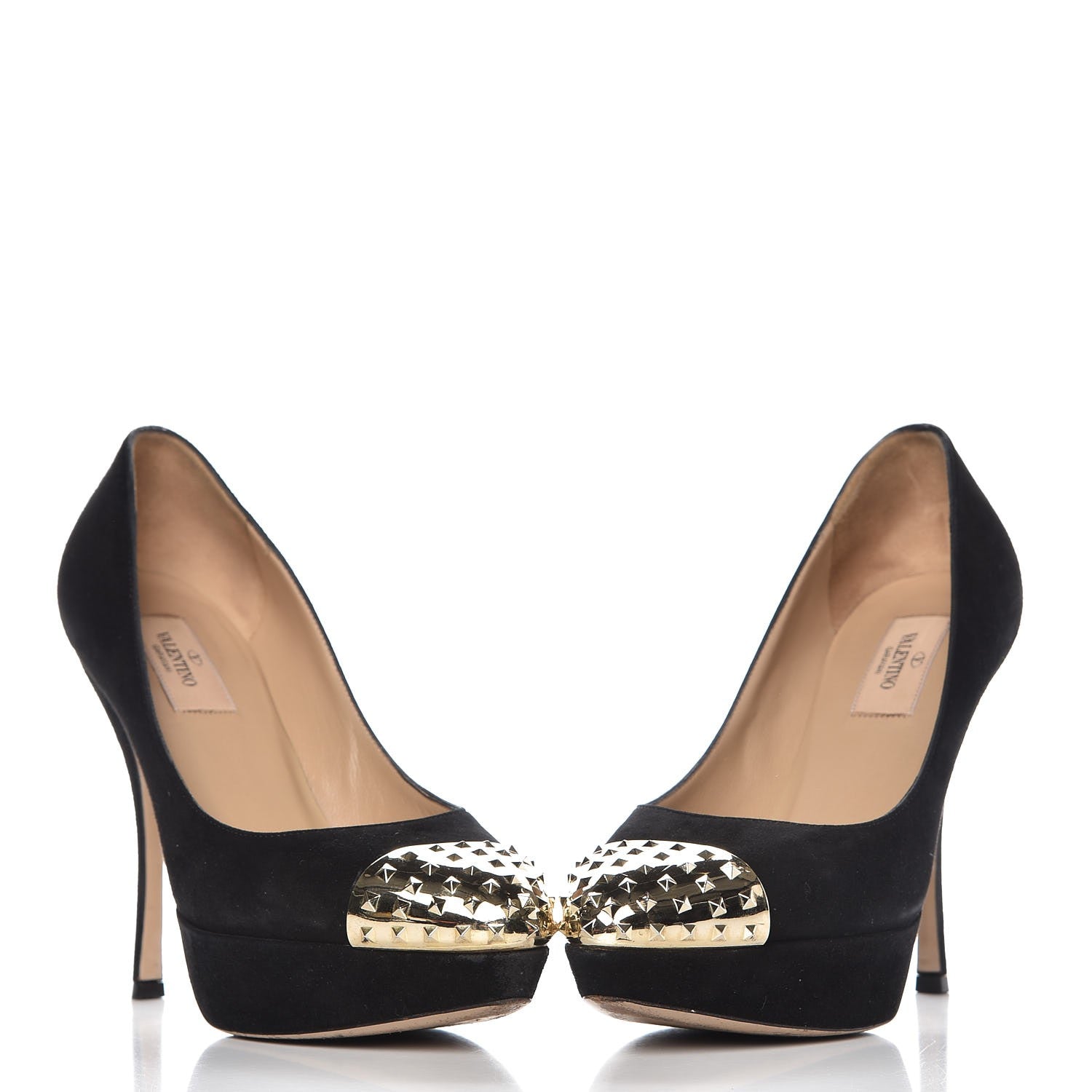 Valentino Garavani Suede Rockstud Cap Toe Platform Pumps 38 Black Gold 6 of 12