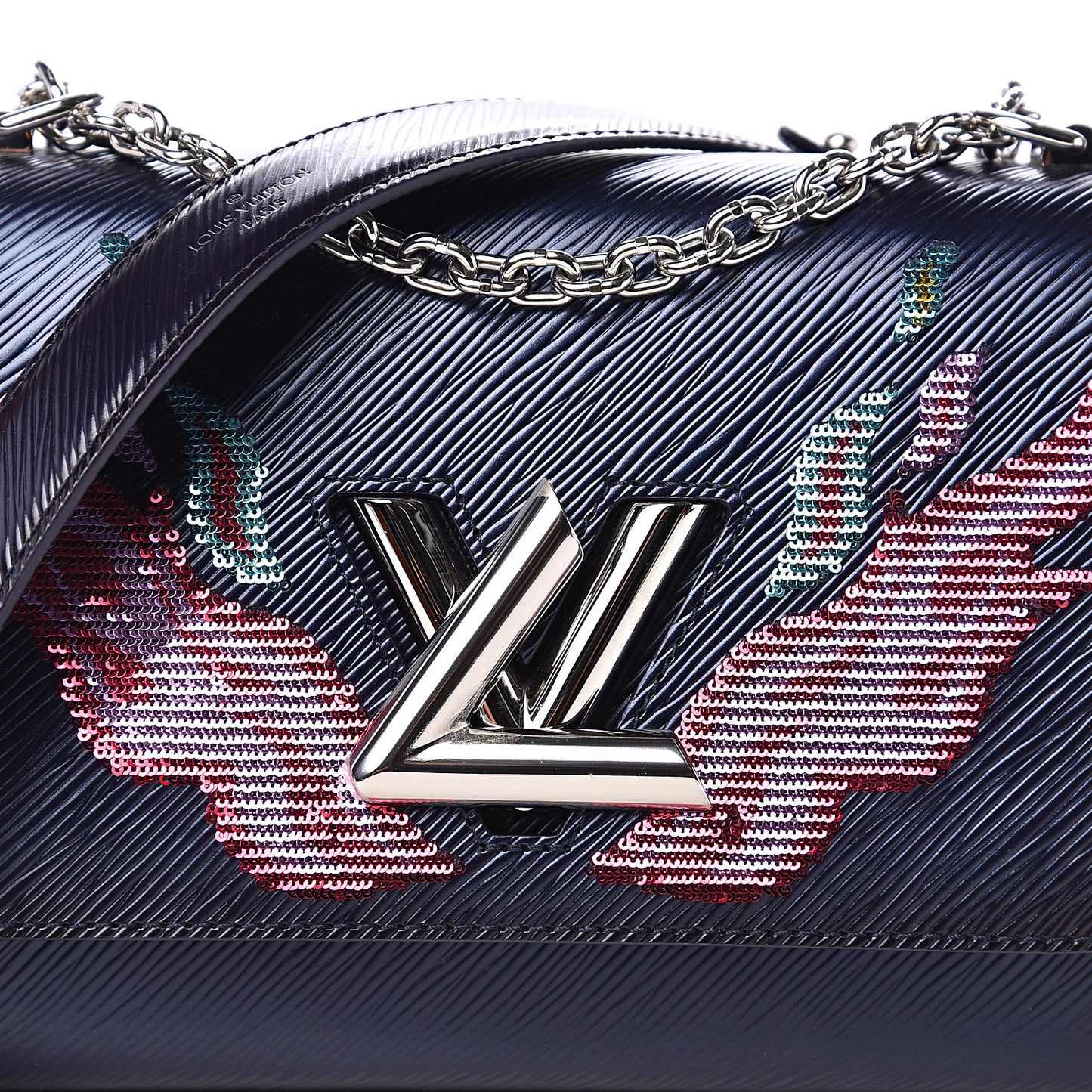 Epi Sequins Flame Twist Shoulder Bag MM Blue Nuit