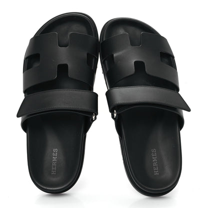 Hermes Calfskin Womens Chypre Sandals 38.5 Black 2 of 10