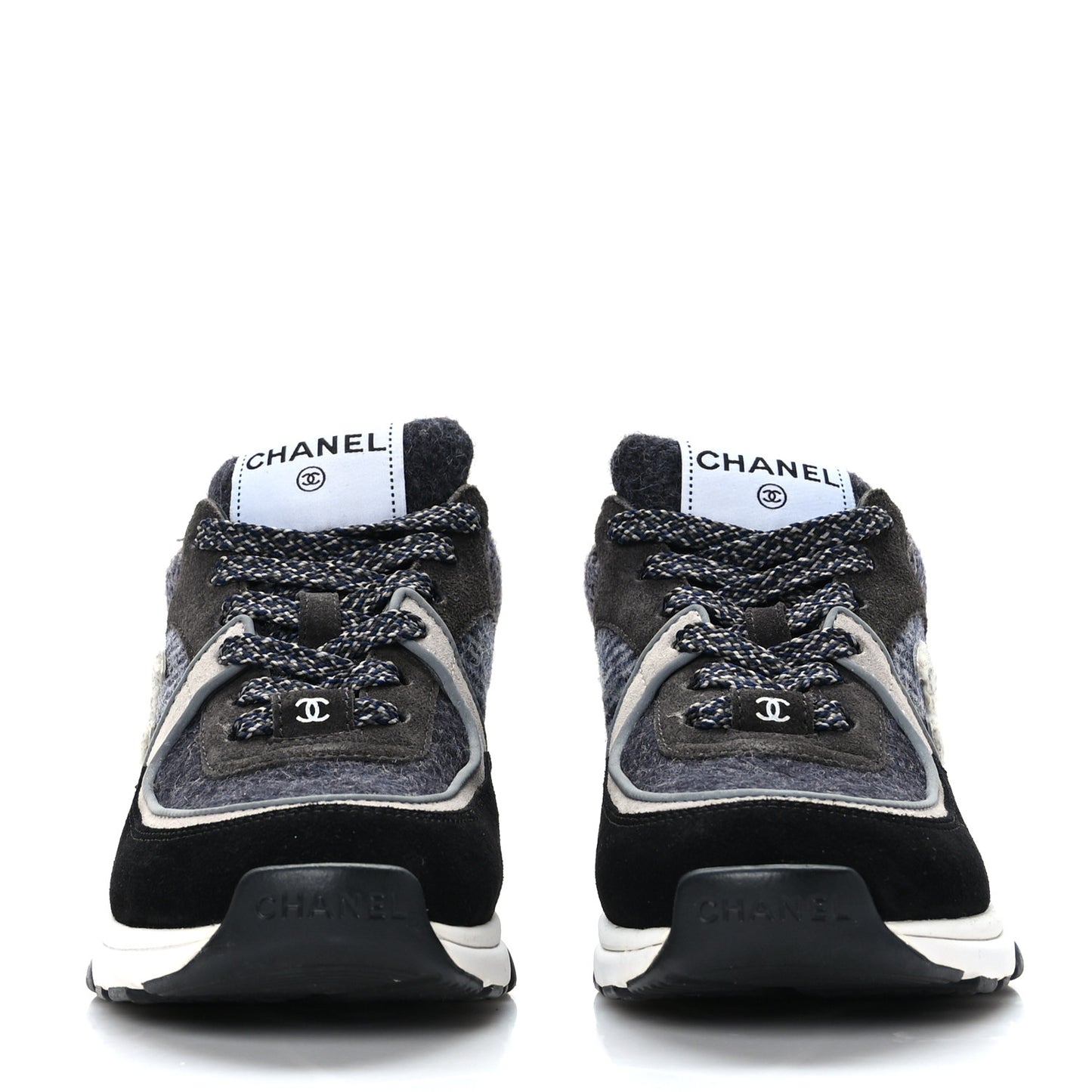 Fabric Suede Calfskin CC Sneakers 37 Black Grey Dark Grey