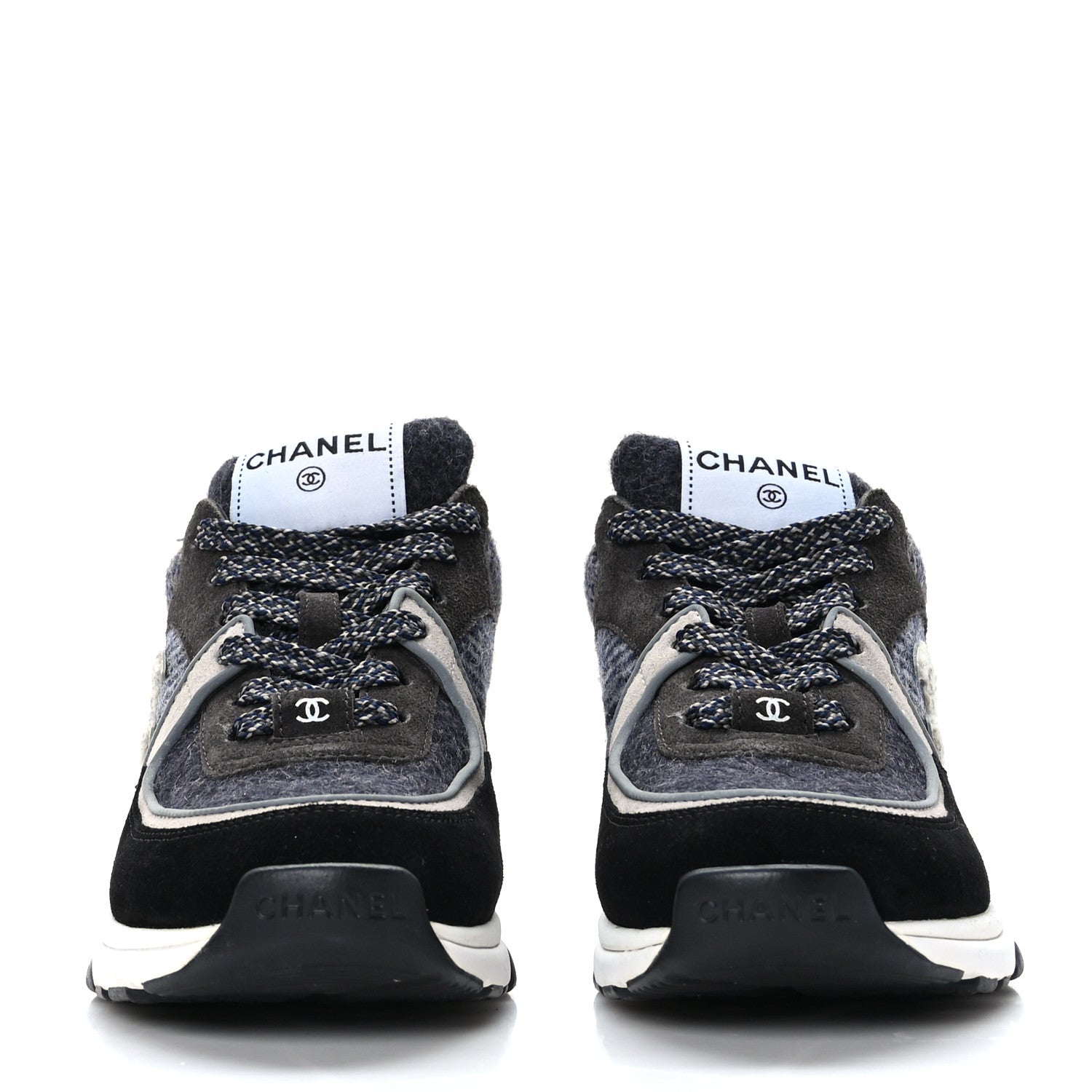 Chanel Fabric Suede Calfskin CC Sneakers 37 Black Grey Dark Grey 2 of 7