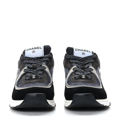 Chanel Fabric Suede Calfskin CC Sneakers 37 Black Grey Dark Grey 2 of 7