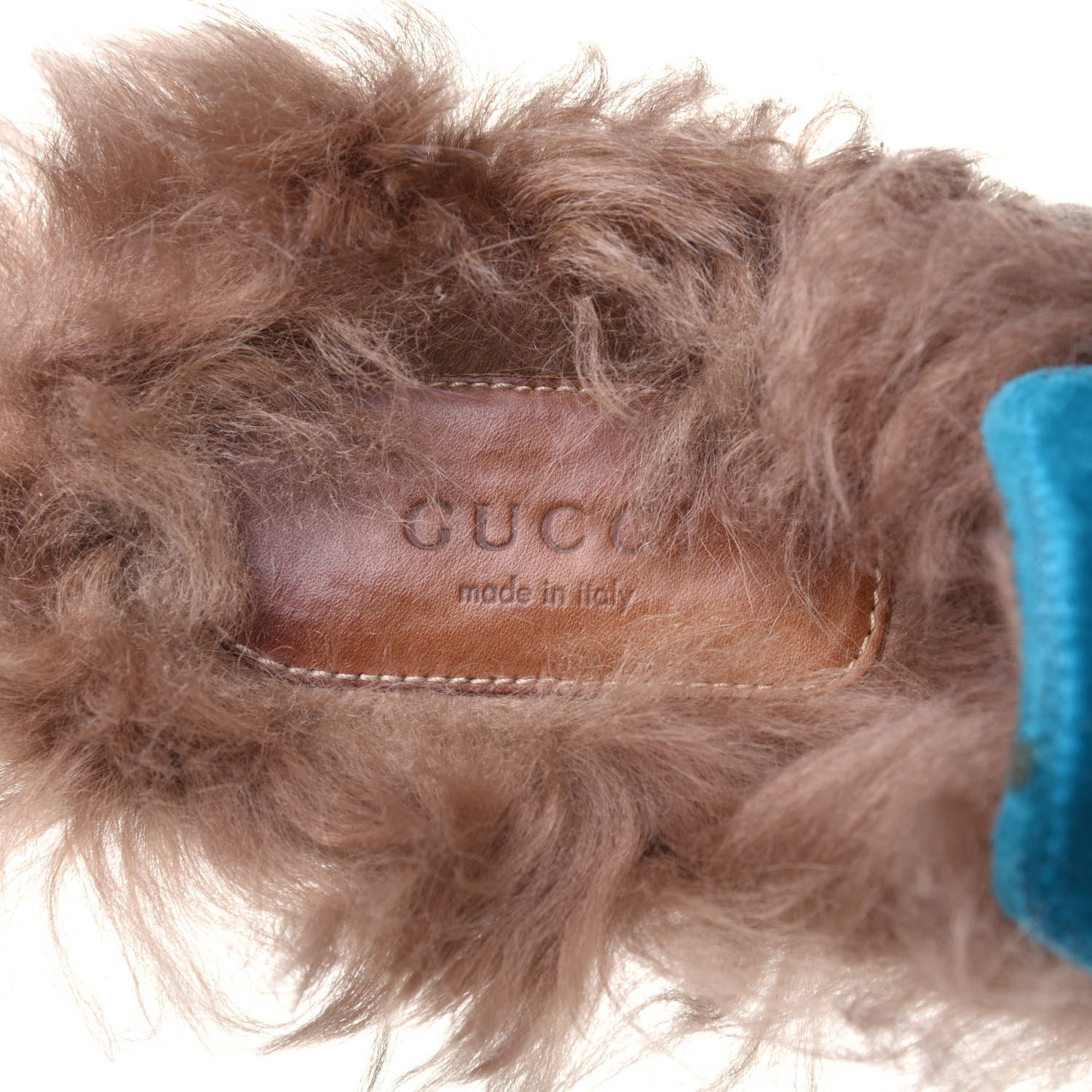 Gucci Velvet Fur Womens Princetown Slippers 38 Cyan 7 of 11
