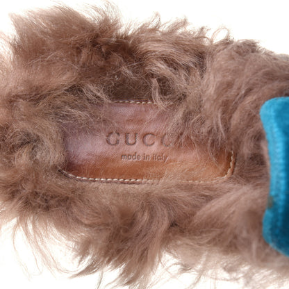 Gucci Velvet Fur Womens Princetown Slippers 38 Cyan 7 of 11