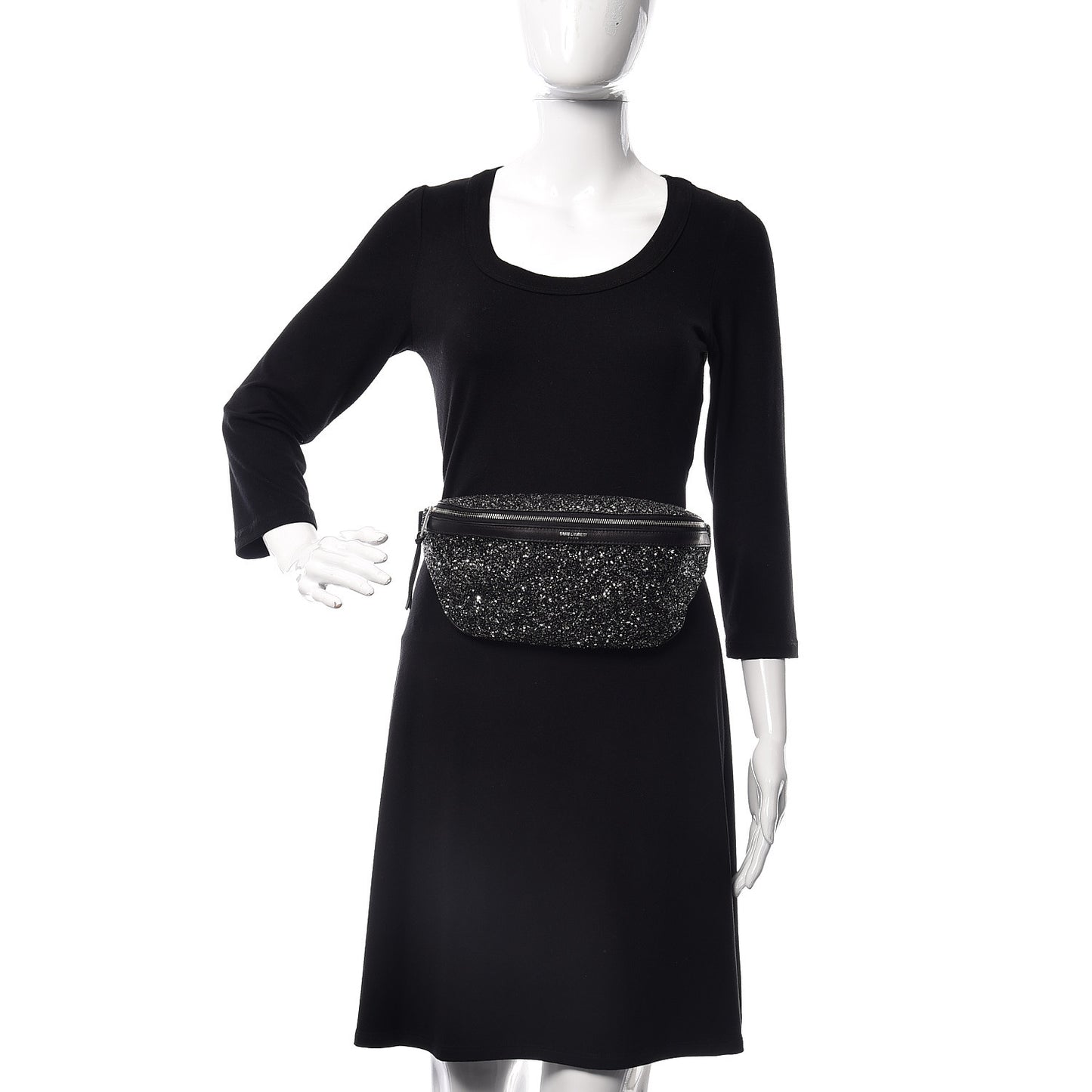 Lambskin Glitter Belt Bag Metallic Black