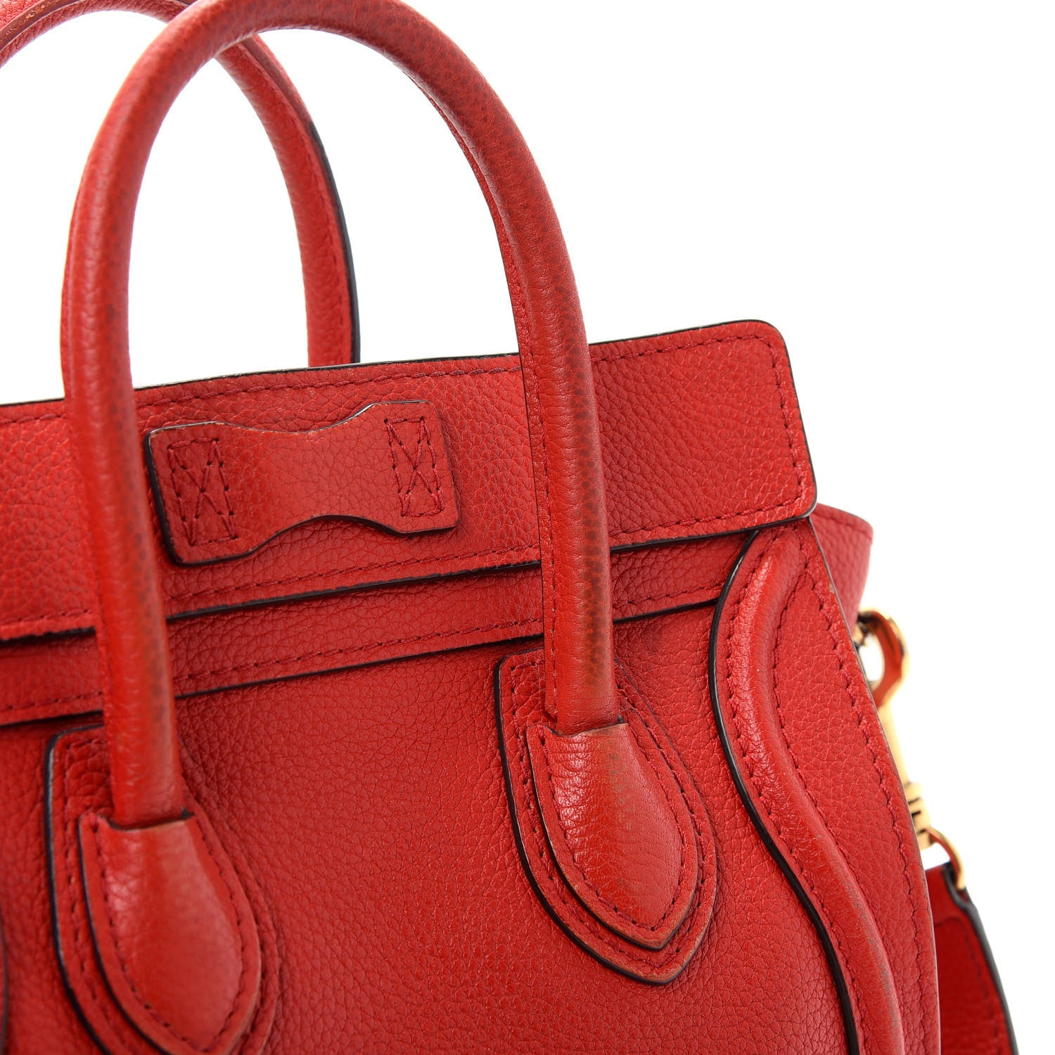Celine Drummed Calfskin Nano Luggage Coquelicot 10 of 16