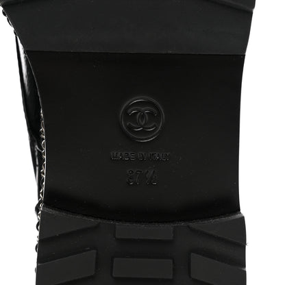 Chanel Crackled Calfskin Velvet Pearl Combat Short Boots 37.5 Black 6 of 9