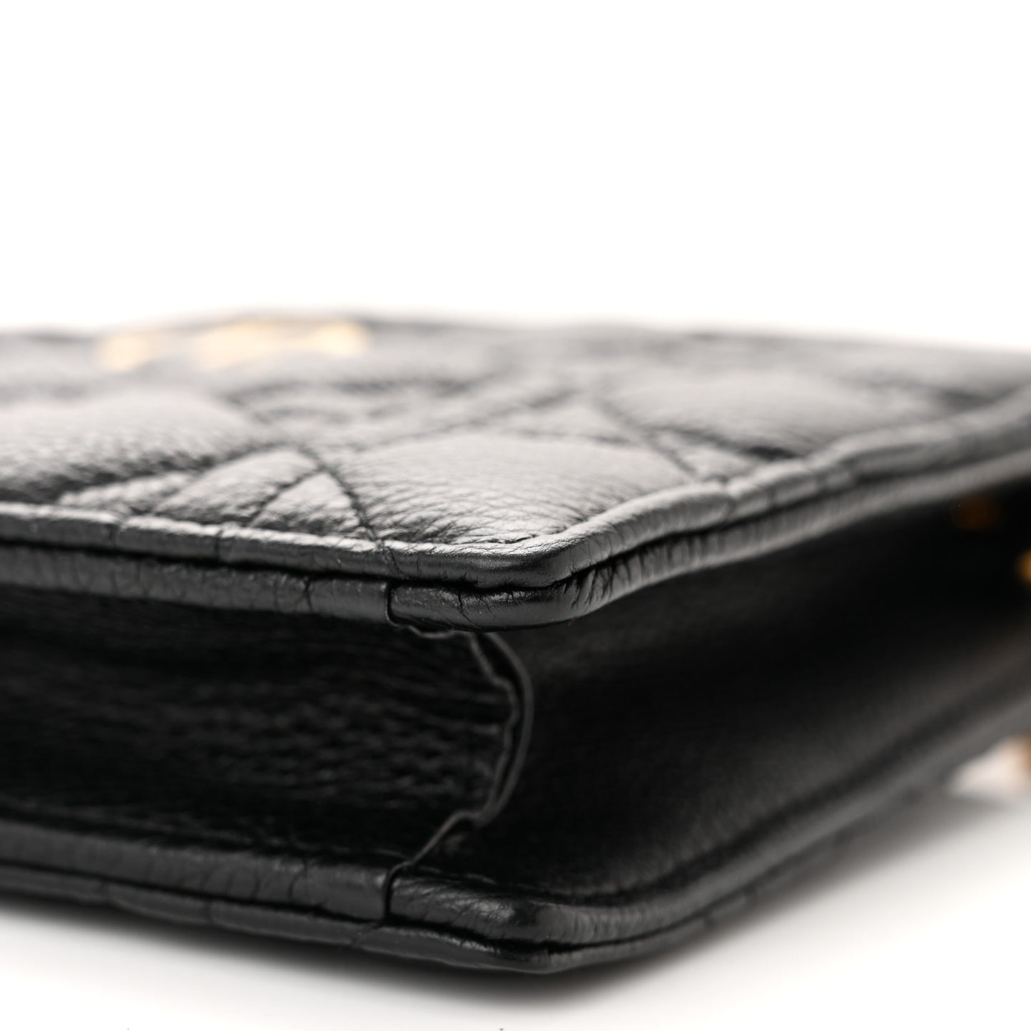 Calfskin Cannage Caro Zipped Pouch With Chain Black