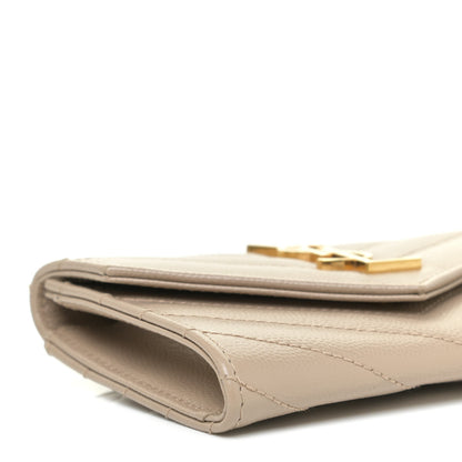 Saint Laurent Grain De Poudre Matelasse Chevron Small Monogram Envelope Wallet Dusty Grey 5 of 10