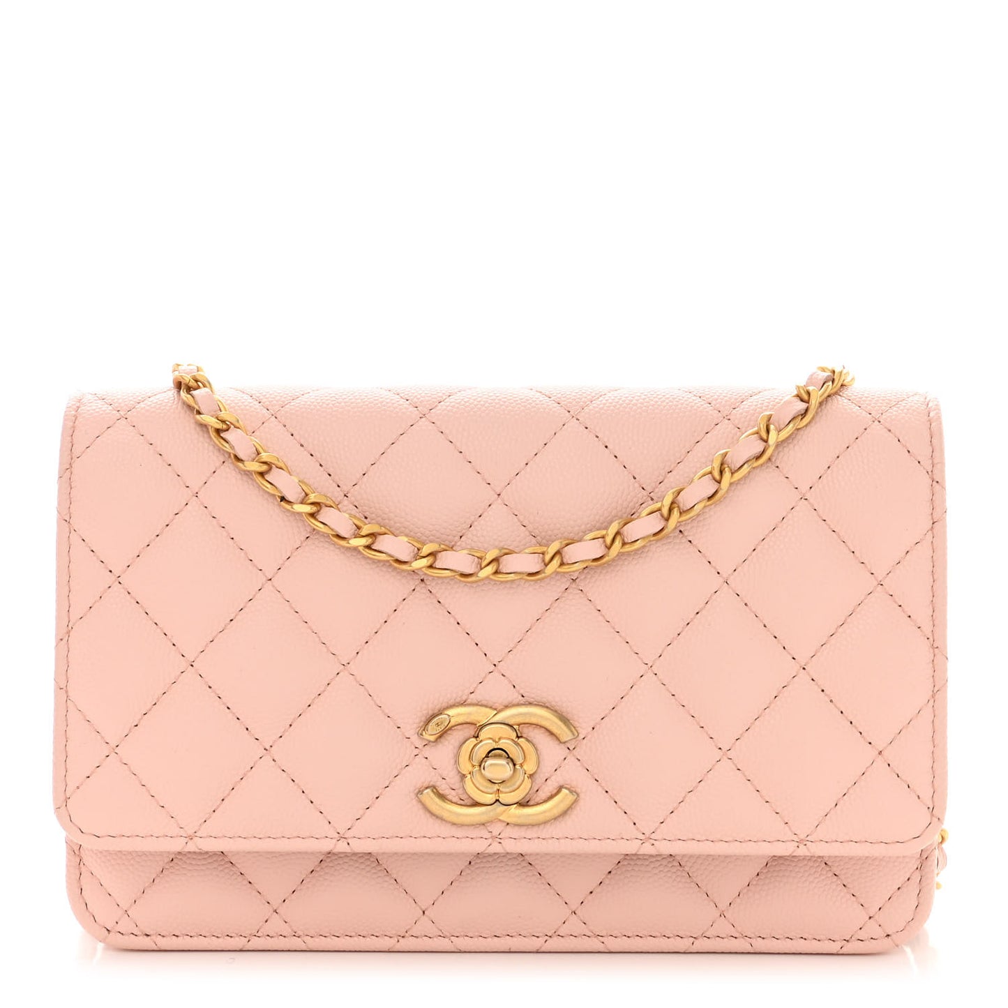 Caviar Quilted Camellia Wallet On Chain WOC Light Pink