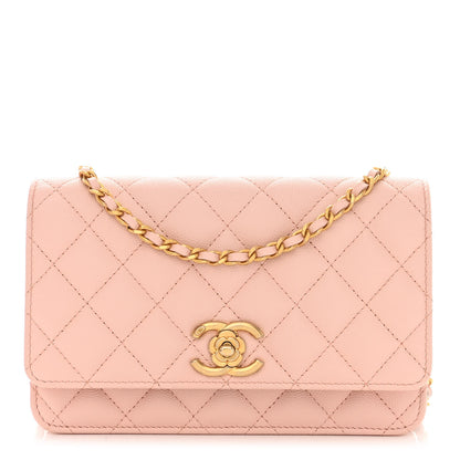 Chanel Caviar Quilted Camellia Wallet On Chain WOC Light Pink 1 of 12
