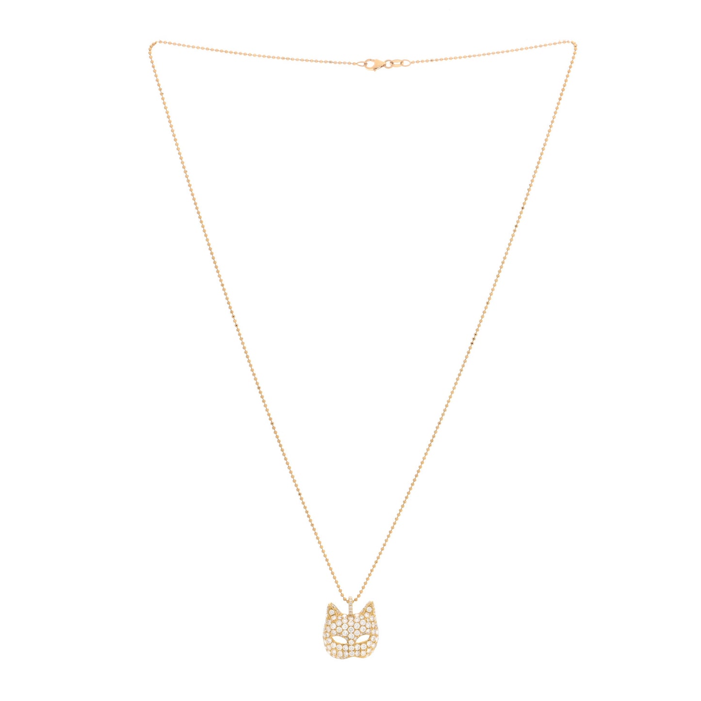 18K Yellow Gold Diamond Cat Mask Pendant Necklace