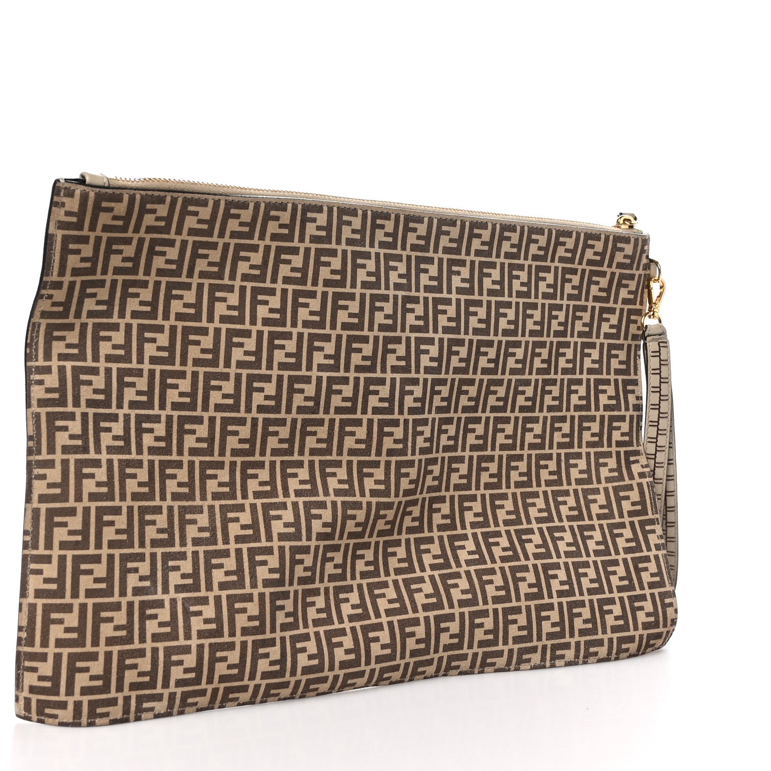Fendi Suede Vitello Grace Micro FF Large Flat Pouch Nude Spring Maya 3 of 8