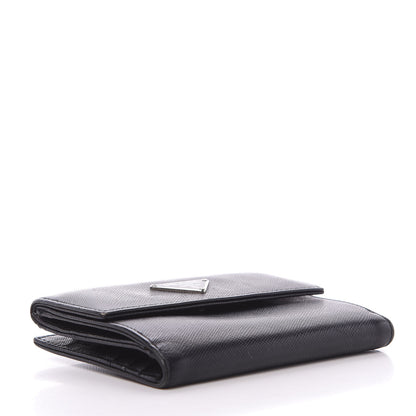 Prada Saffiano Tri-Fold Compact Wallet Black 4 of 10