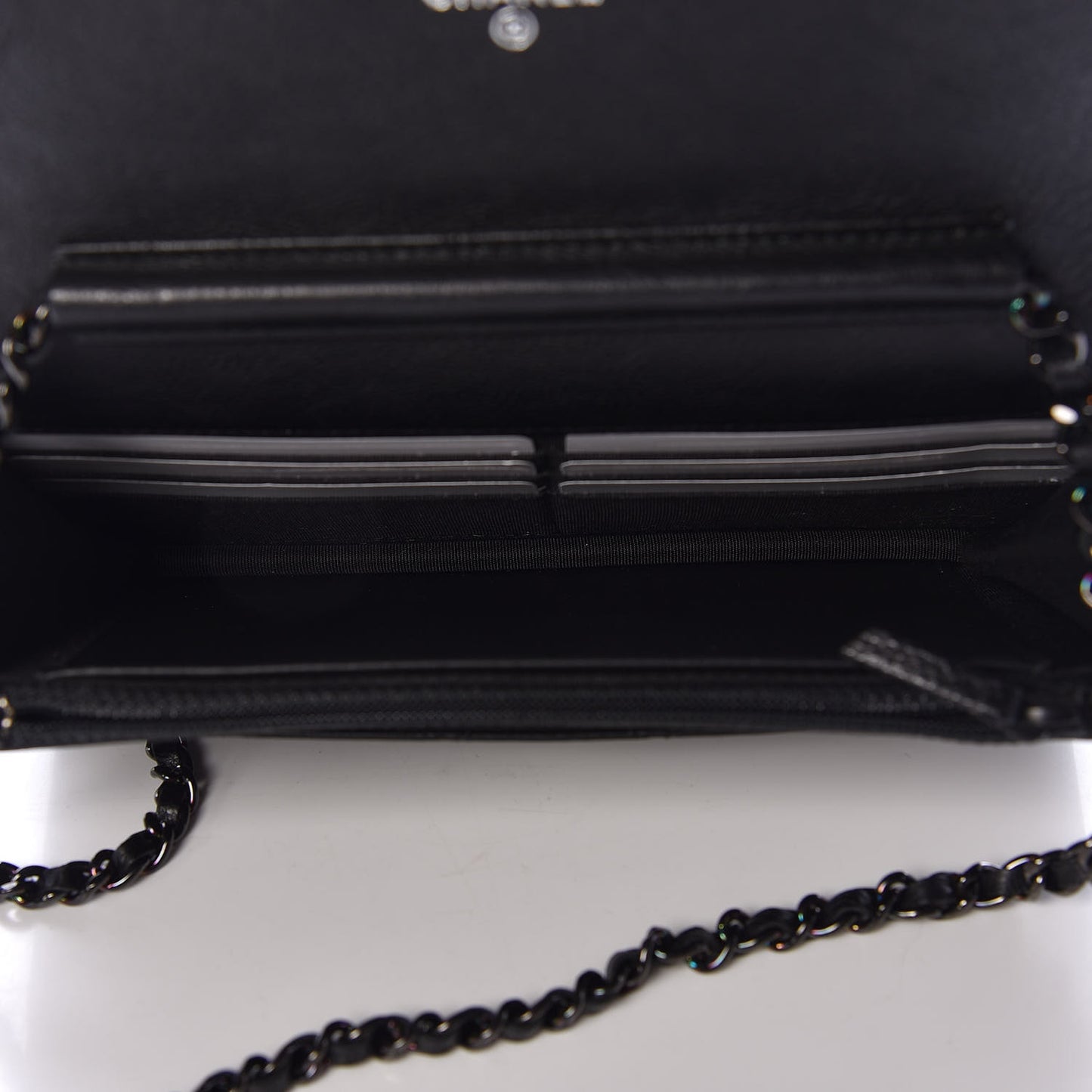 Crumpled Calfskin Quilted Wallet On Chain WOC So Black