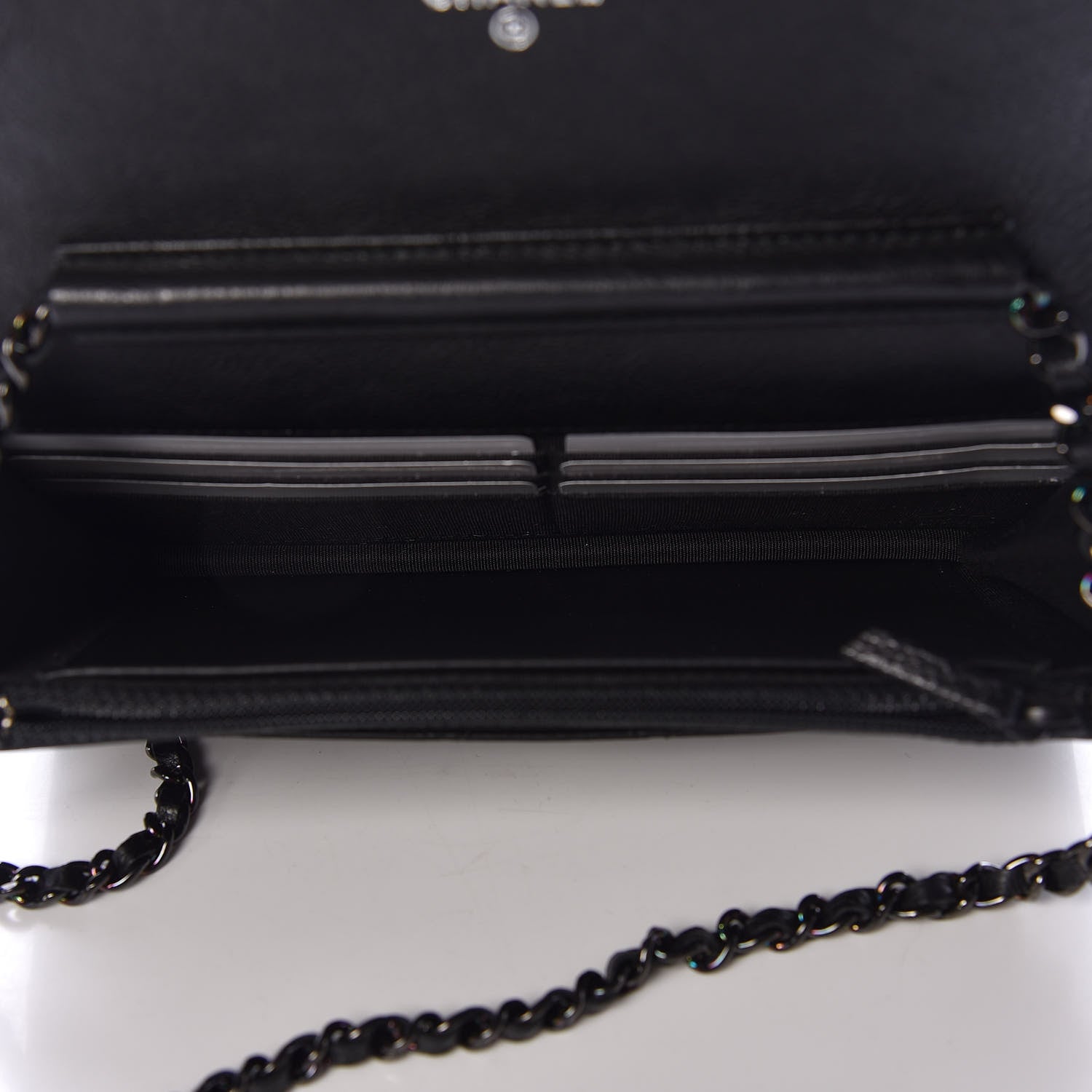 Chanel Crumpled Calfskin Quilted Wallet On Chain WOC So Black 5 of 11