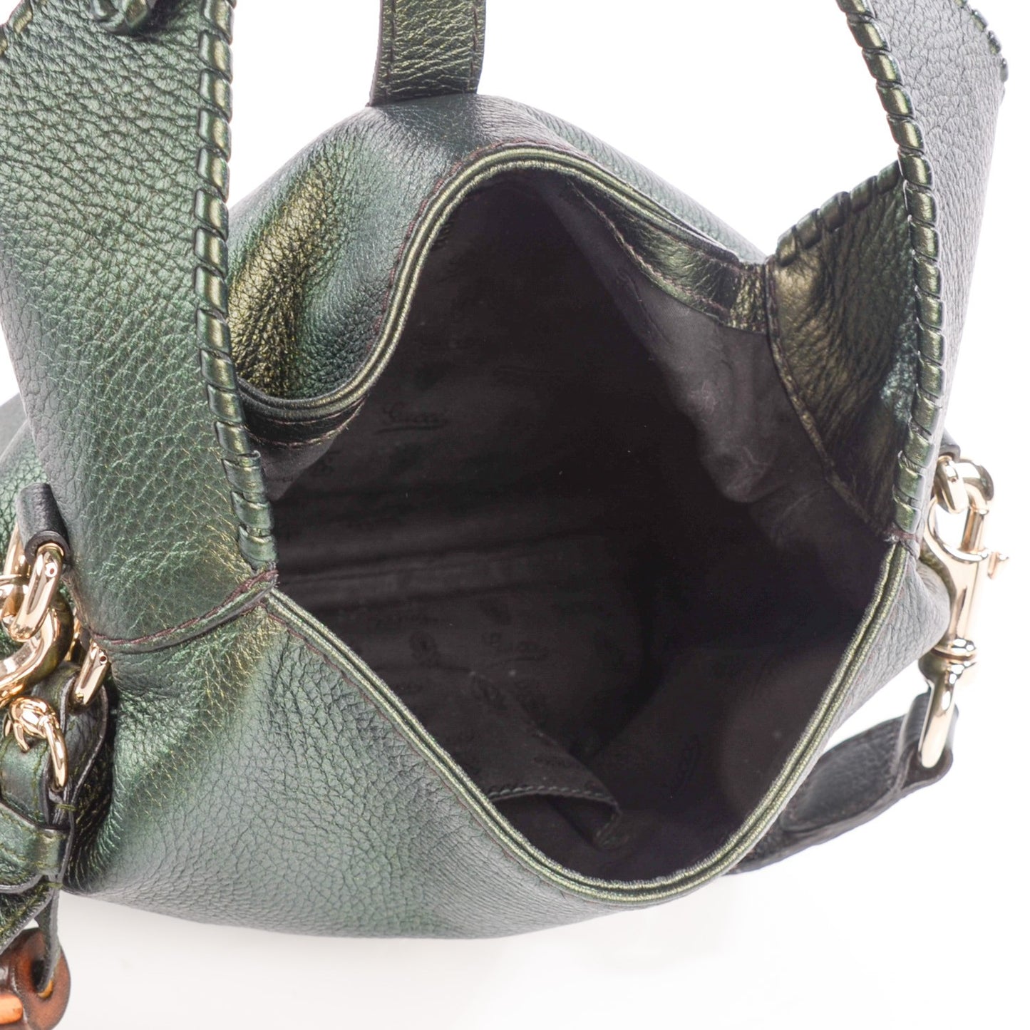 Metallic Pebbled Calfskin Medium New Jackie Shoulder Bag Green