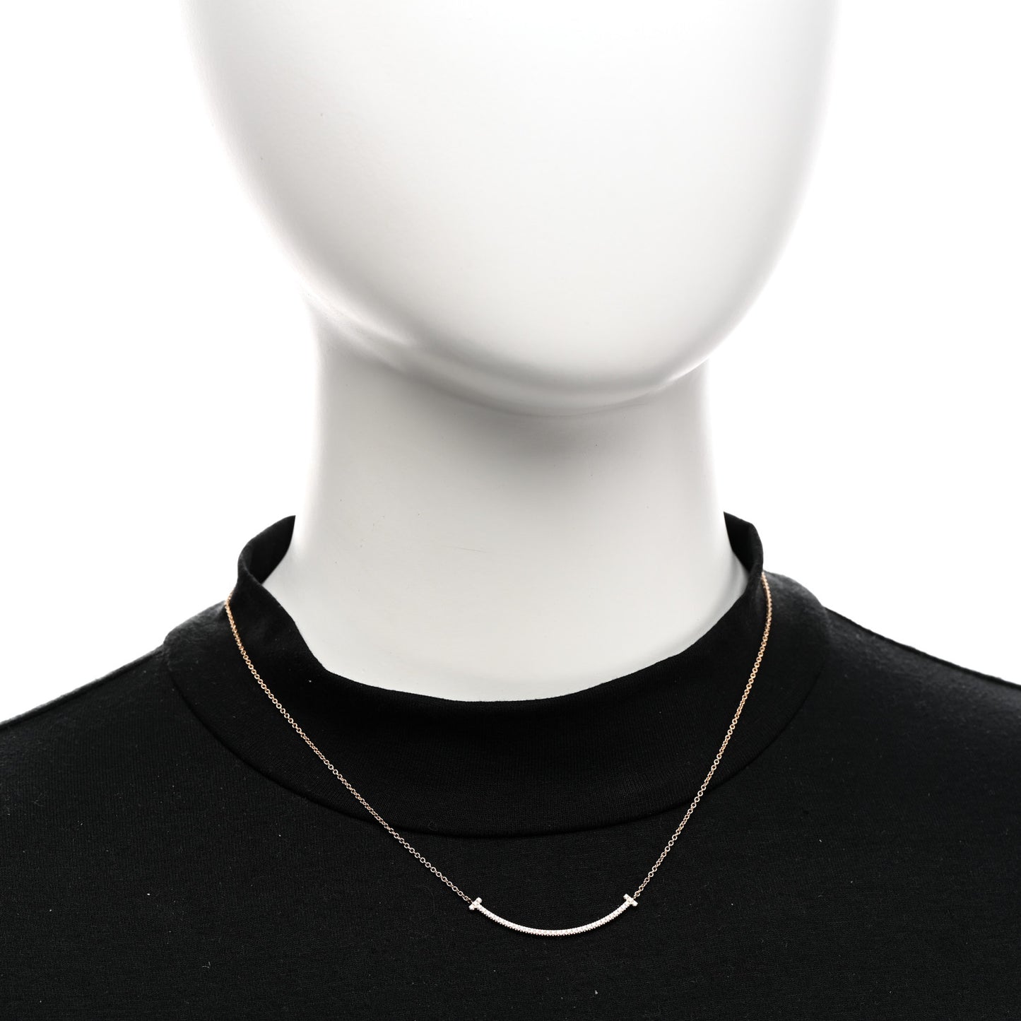 18K Rose Gold Diamond Small T Smile Pendant Necklace