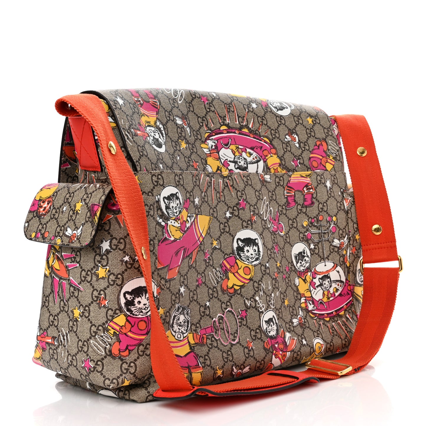 GG Supreme Monogram Space Cats Diaper Bag Orange