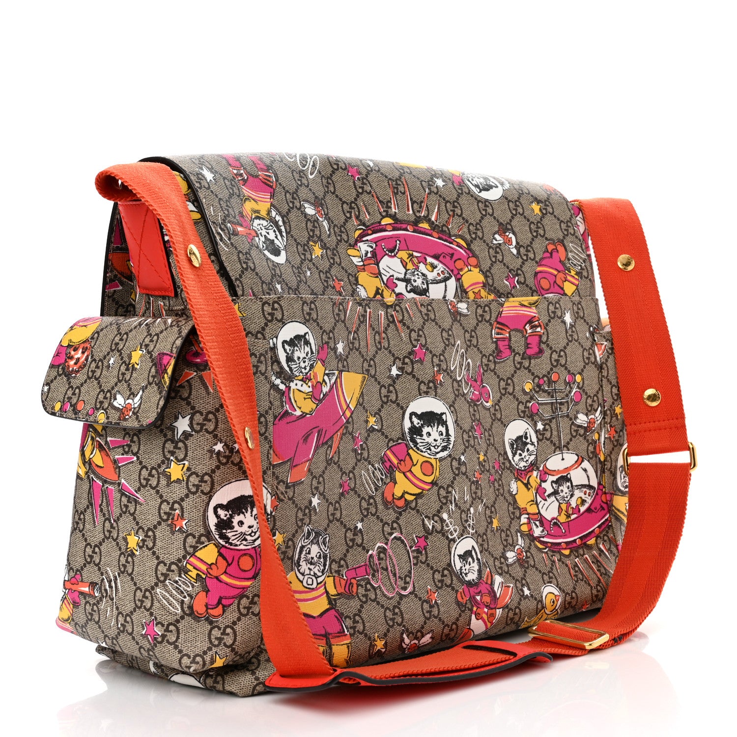 Gucci GG Supreme Monogram Space Cats Diaper Bag Orange 3 of 10