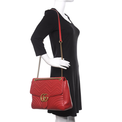 Gucci Calfskin Matelasse Large GG Marmont Shoulder Bag Hibiscus Red 2 of 15