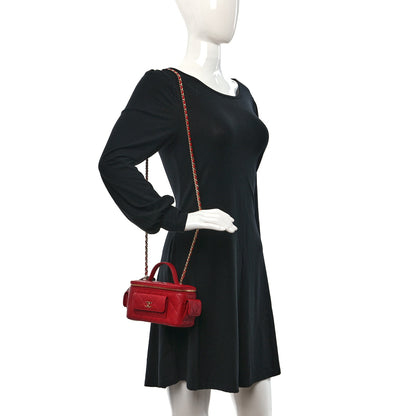 Chanel Caviar Quilted Polly Pocket East West Top Vanity With Chain Red 2 of 10