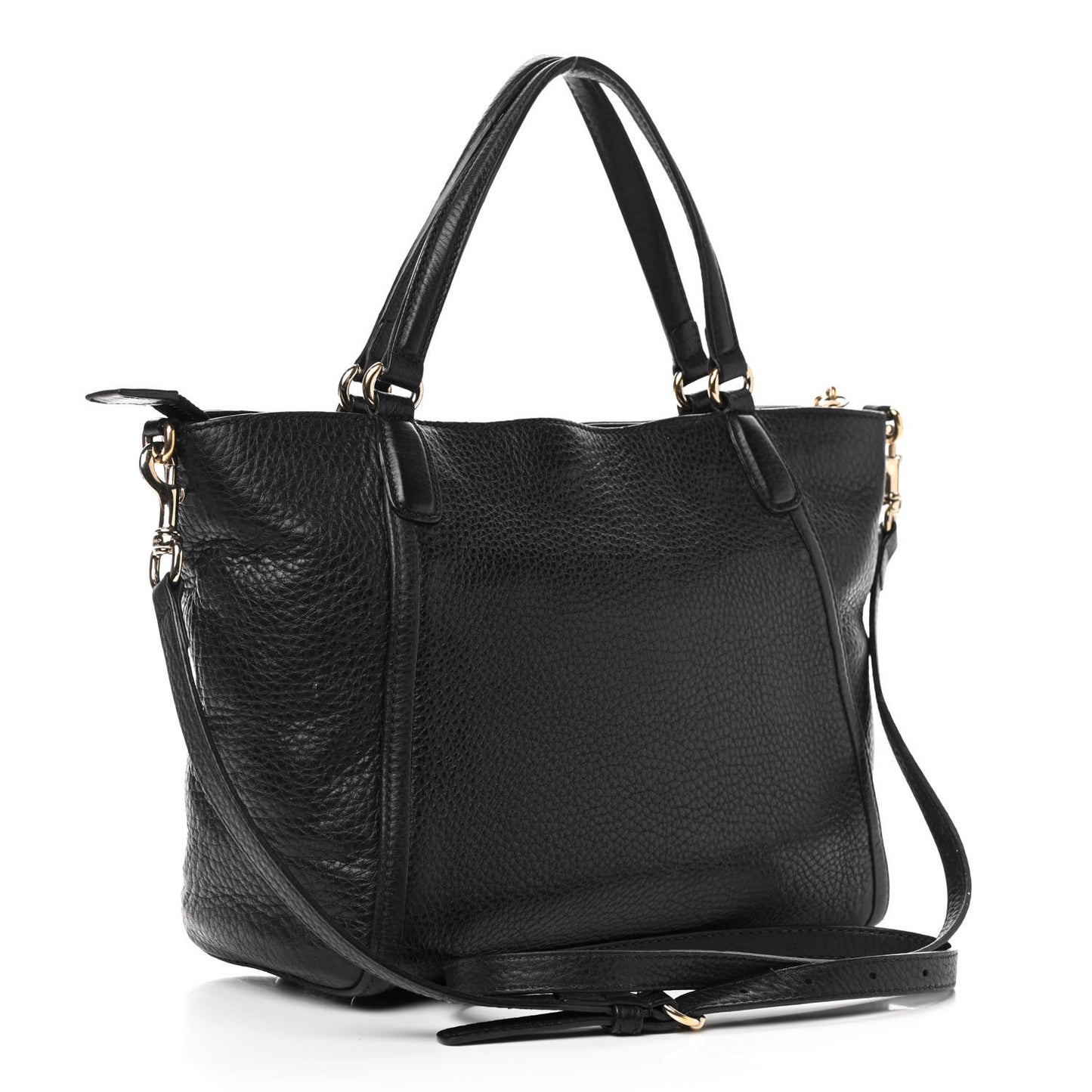 Pebbled Calfskin Small Soho Top Handle Bag Black