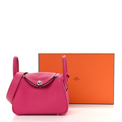 Hermes Taurillon Clemence Mini Lindy 20 Rose Shocking 11 of 11