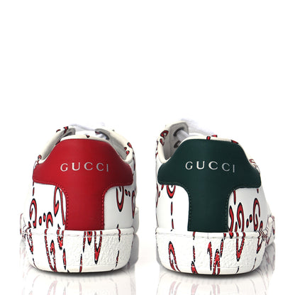 Gucci Calfskin GucciGhost Print Womens Ace Sneakers 36 White Hibiscus Red 5 of 9
