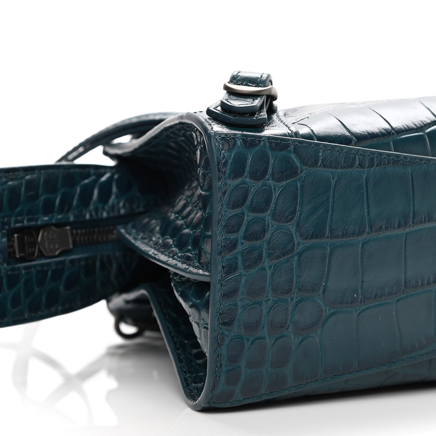 Calfskin Crocodile Embossed Neo Classic Silver Hardware Mini City Dark Petrol Blue
