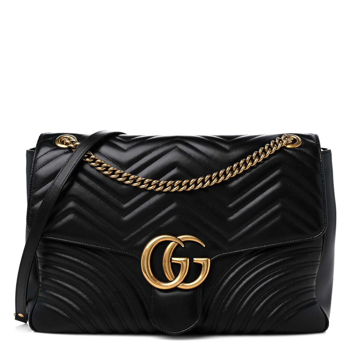 Calfskin Matelasse Large GG Marmont Shoulder Bag Black