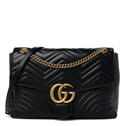Gucci Calfskin Matelasse Large GG Marmont Shoulder Bag Black 1 of 16