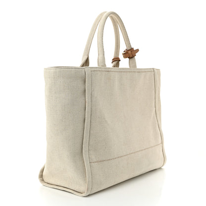 Prada Linen Vitello Large Logo Tote Natural 3 of 10