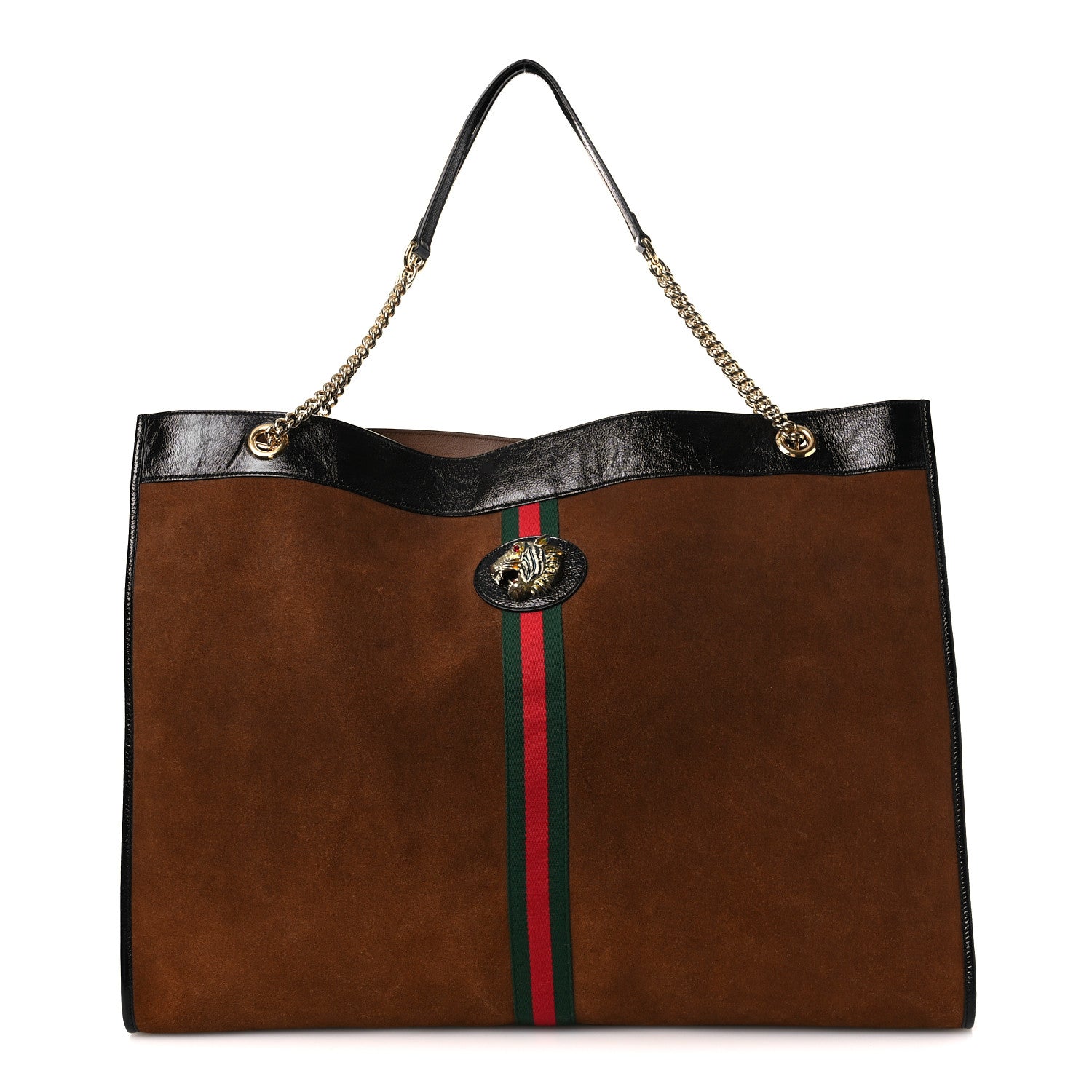 Gucci Suede Patent Maxi Rajah Chain Tote Nocciola Black 1 of 13