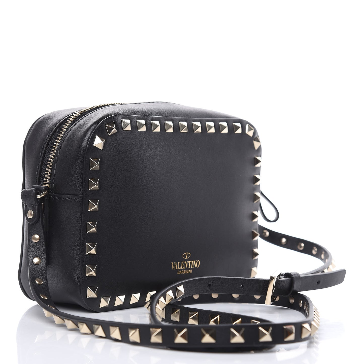 Calfskin Rockstud Camera Crossbody Bag Black