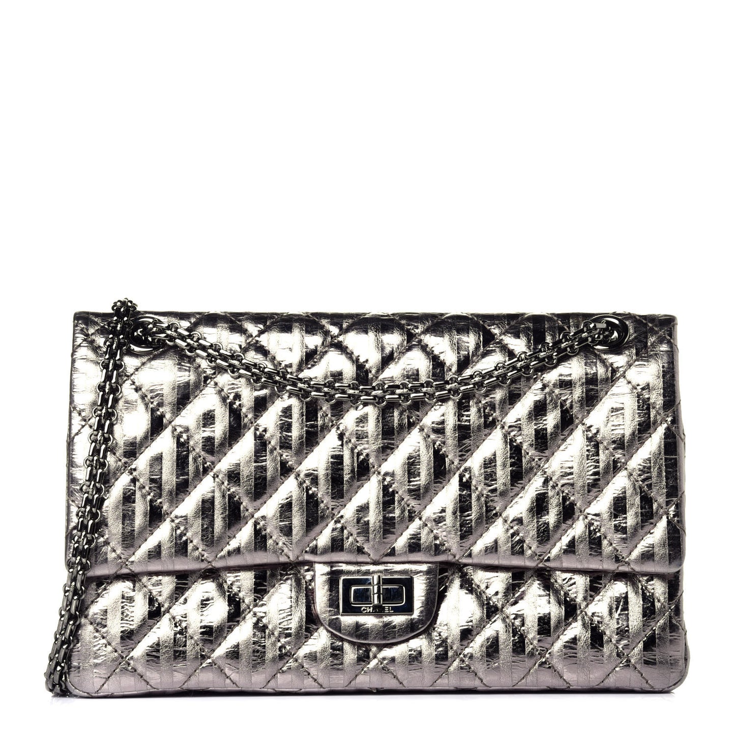 Metallic Striped Calfskin 2.55 Reissue 226 Flap Dark Silver
