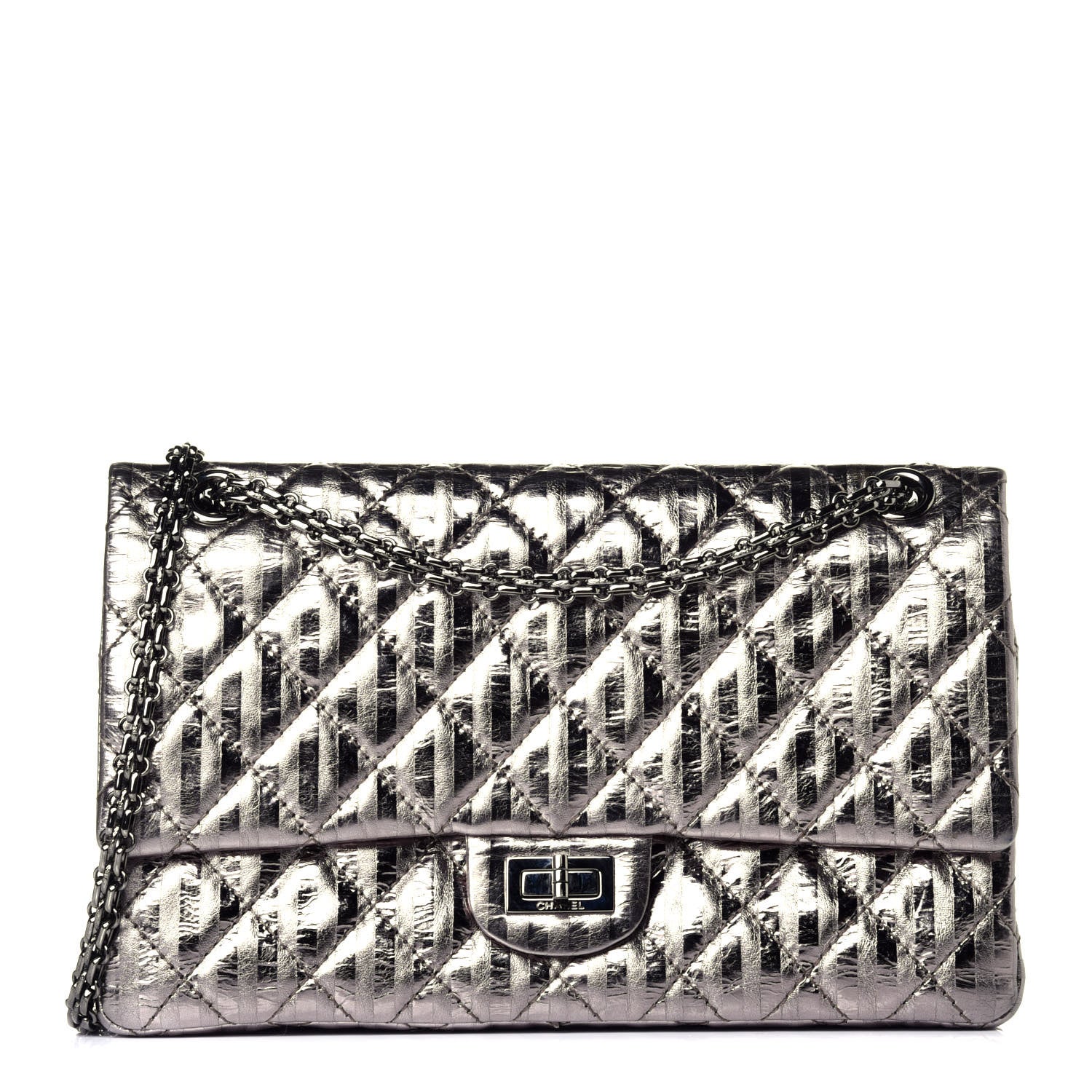 Chanel Metallic Striped Calfskin 2.55 Reissue 226 Flap Dark Silver 1 of 8