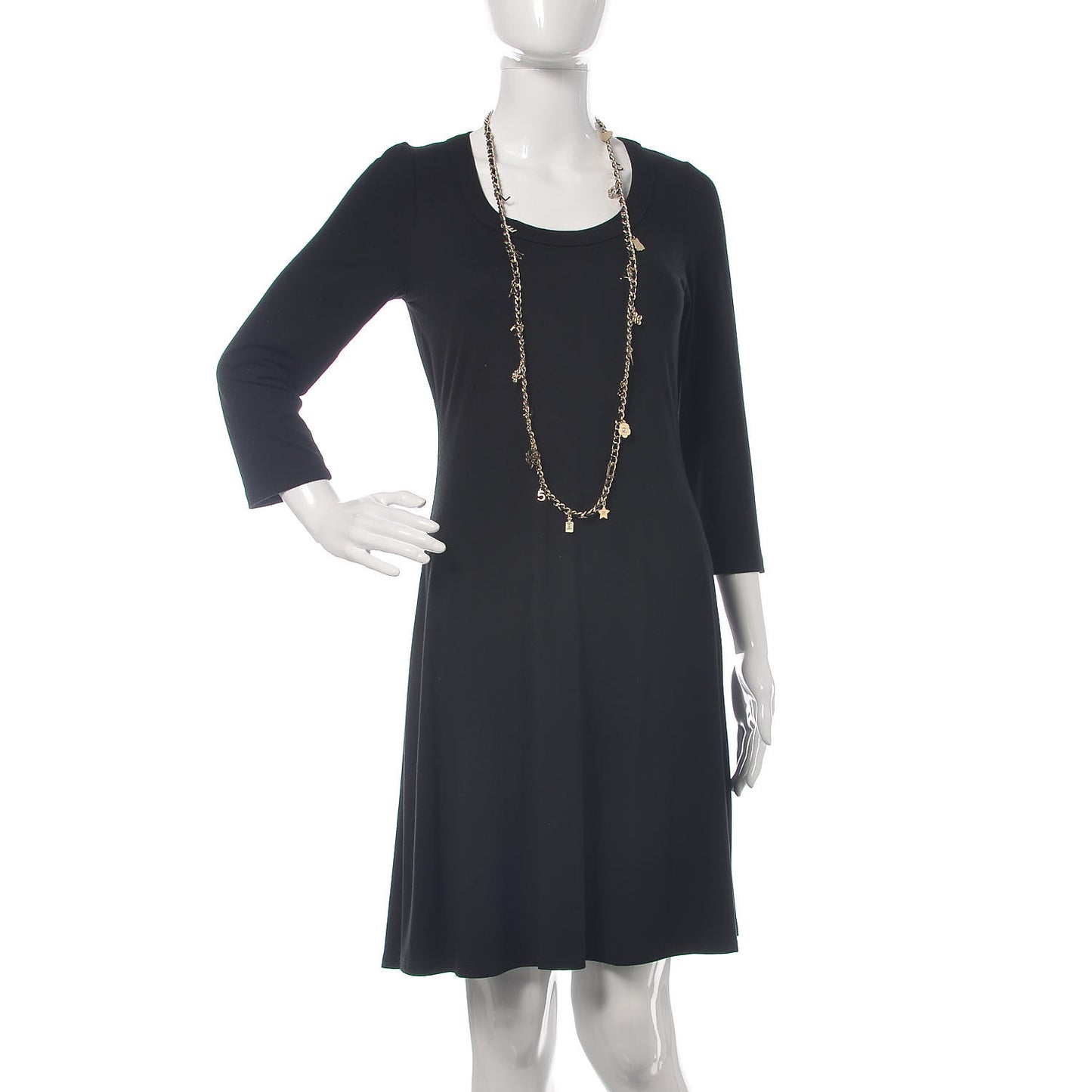 Glazed Calfskin Crystal Charm Necklace Black Gold
