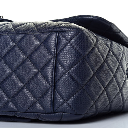 Chanel Metallized Calfskin Quilted Small XXL Travel Flap Bag Navy 9 of 10