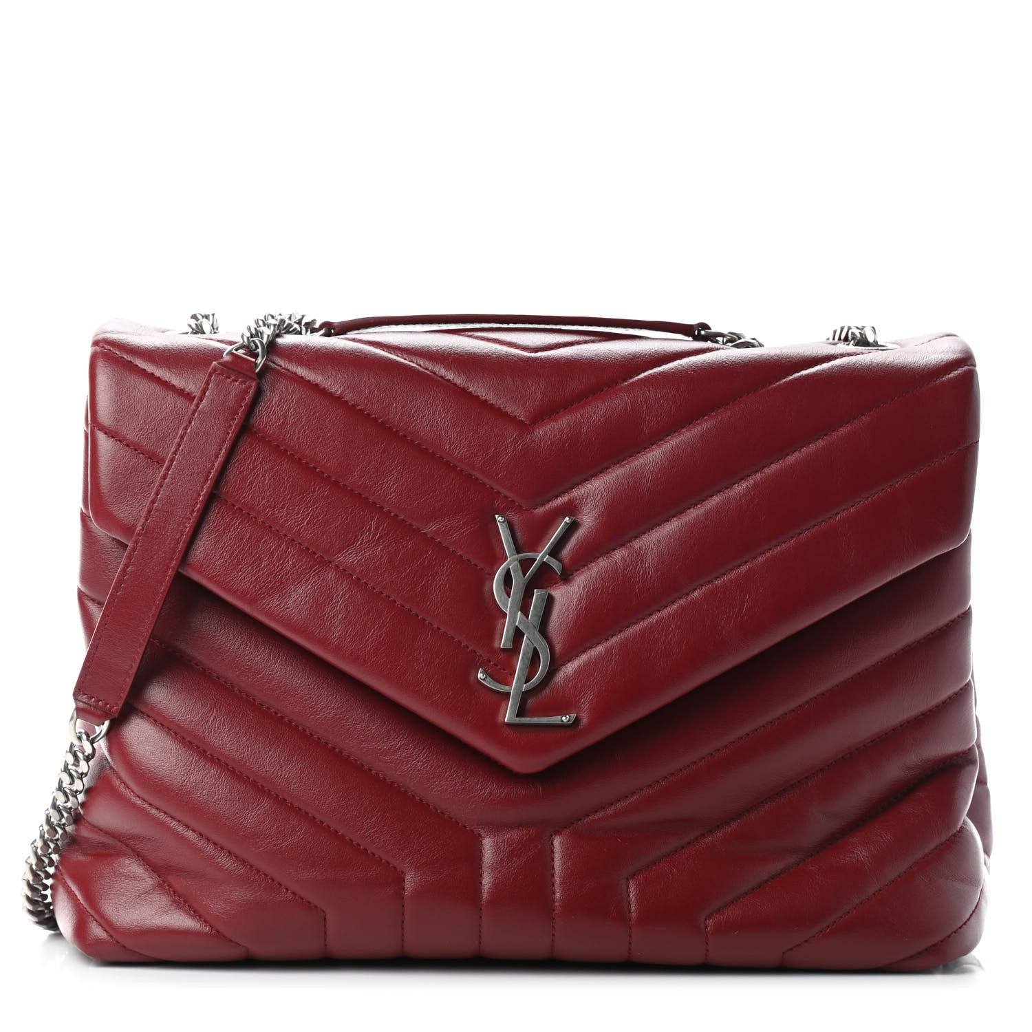 Saint Laurent Calfskin Y Quilted Monogram Medium Loulou Chain Satchel Red 1 of 7