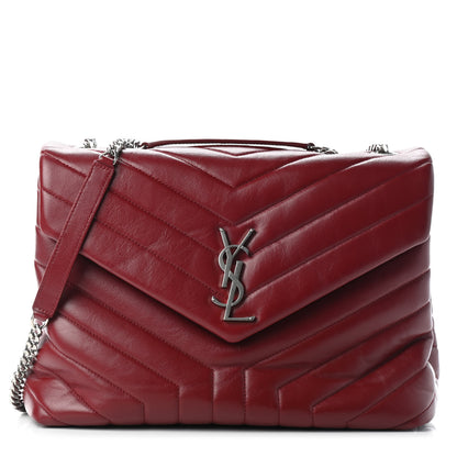 Saint Laurent Calfskin Y Quilted Monogram Medium Loulou Chain Satchel Red 1 of 7