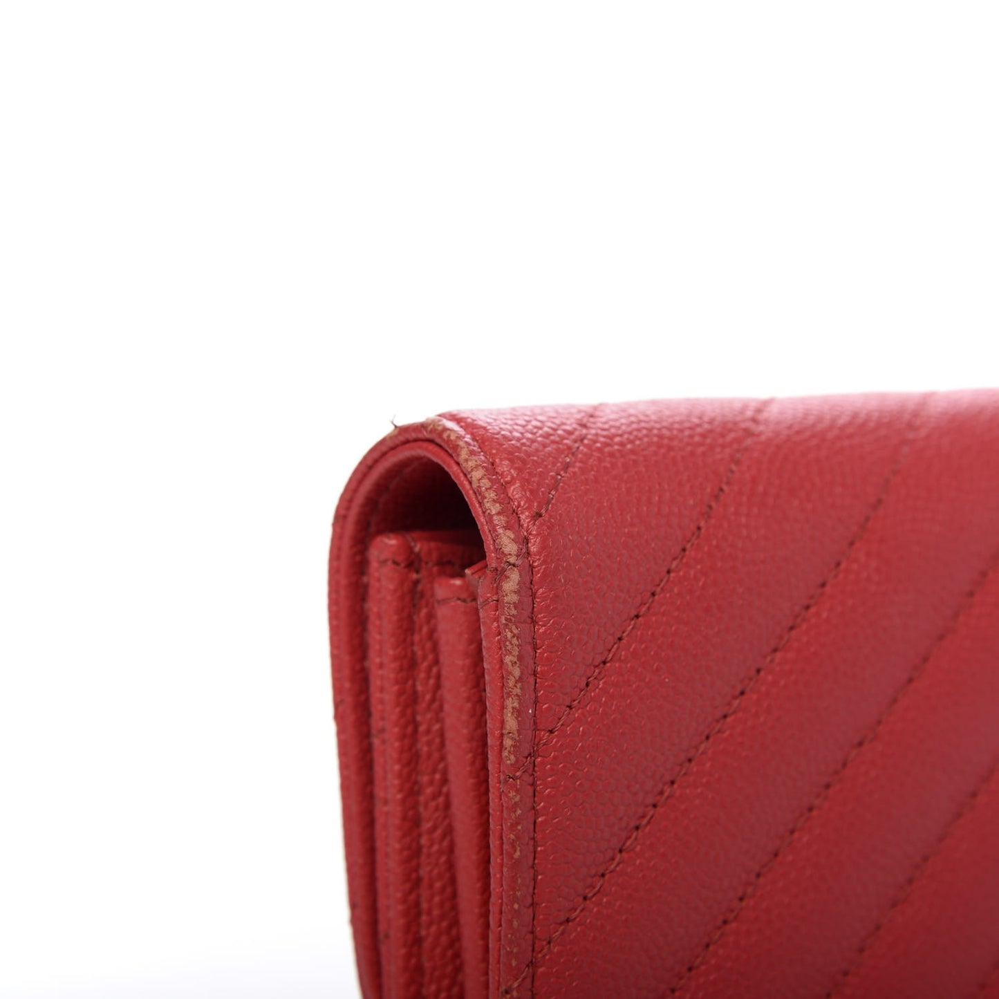 Caviar Chevron Quilted Medium Flap Wallet Red