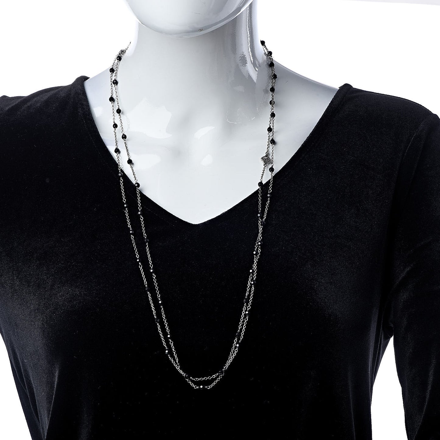 Sterling Silver Black Onyx Station Chain Necklace