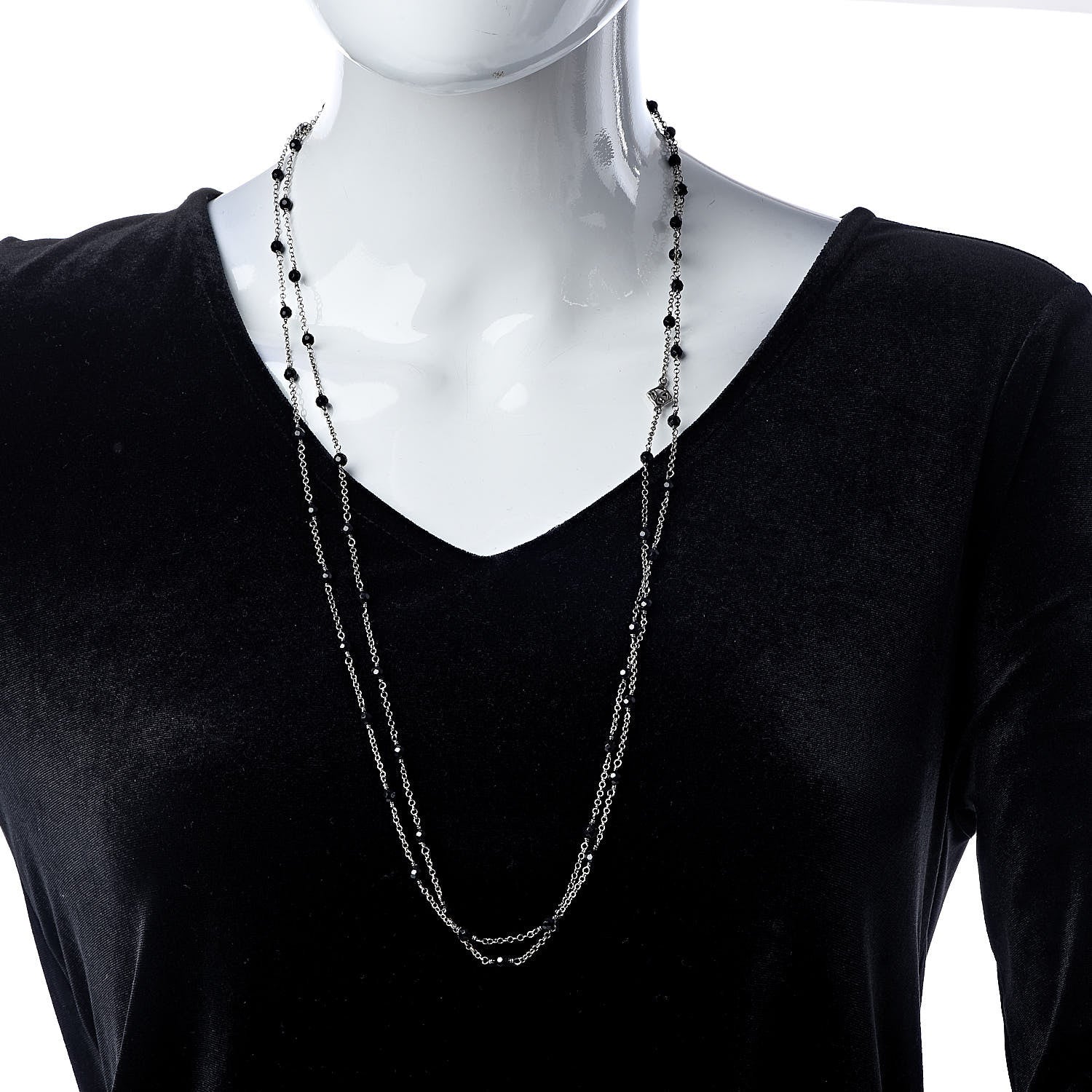 David Yurman Sterling Silver Black Onyx Station Chain Necklace 2 of 4