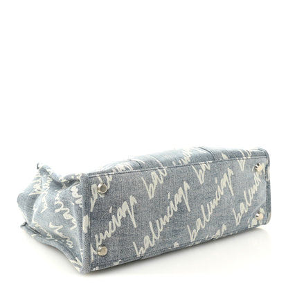 Balenciaga Denim Scribble Logo Medium Hardware Tote Blue 4 of 11