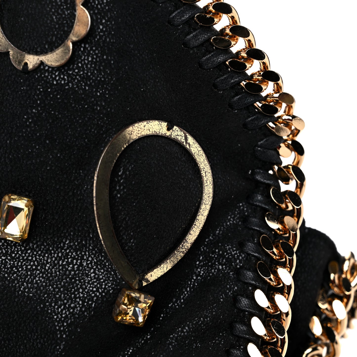 Embellished Shaggy Deer Small Falabella Fold Over Tote Black